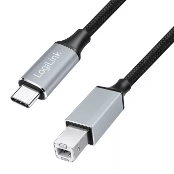 Logilink CU0516 USB 2.0 Type-C kábel, C/M–B/M, 480 Mbps, nejlon, fém, fekete/ezüst, 3 m