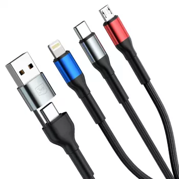 3MK Hyper Cable N-SERIES 6in1 USB-C / USB-A – USB-C / MicroUSB / Lightning kábel, QC 3.0, 18 W (9 V / 2 A), 1,2 m, fekete