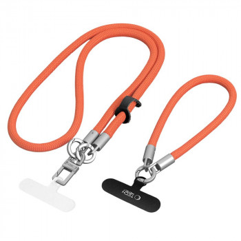 Tech-Protect C10S Rope Crossbody & Wrist Phone Strap Set, Orange/Titanium