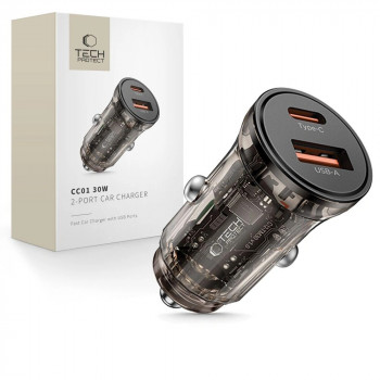 Tech-Protect CC01 2-Port Car Charger USB-A / USB-C, PD 30W / QC 3.0, Black