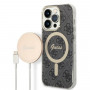 Guess GUBPP14XH4EACSK tok + vezeték nélküli töltő Apple iPhone 14 Pro Max készülékhez, fekete kemény tok, 4G Print, MagSafe