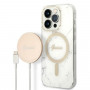 Guess GUBPP14LHMEACSH tok + vezeték nélküli töltő Apple iPhone 14 Pro készülékhez, fehér kemény tok, Marble, MagSafe