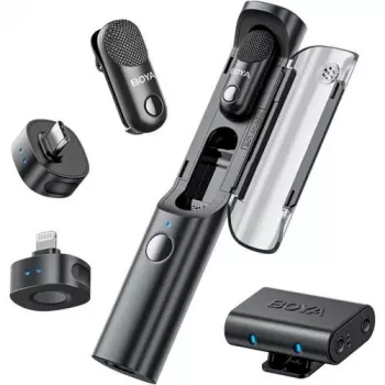 BOYA Magic-02 vezeték nélküli mikrofon-headset 2,4GHz USB-C/Lightning/3,5mm fekete
