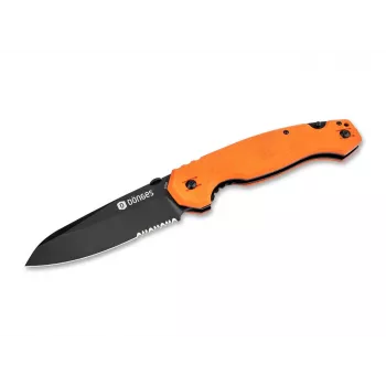 Dönges Professional Rescue Knife with Belt Cutter and Glass Breaker, Partially Serrated Drop Point Blade, Aluminum Handle, Black, 205 mm Open